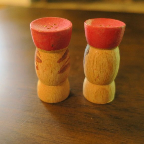Vintage Wooden Family Hand Painted Salt & Pepper Set 4 Pairs Japan Orig. Box - Picture 12 of 12